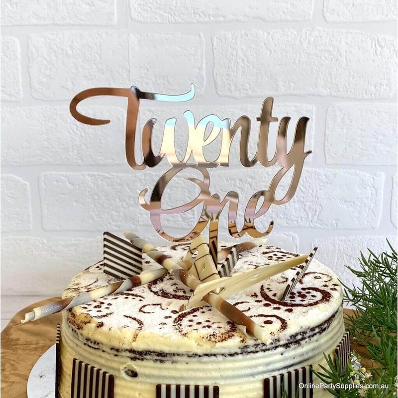 Acrylic Rose Gold 'Twenty One' Cake Topper