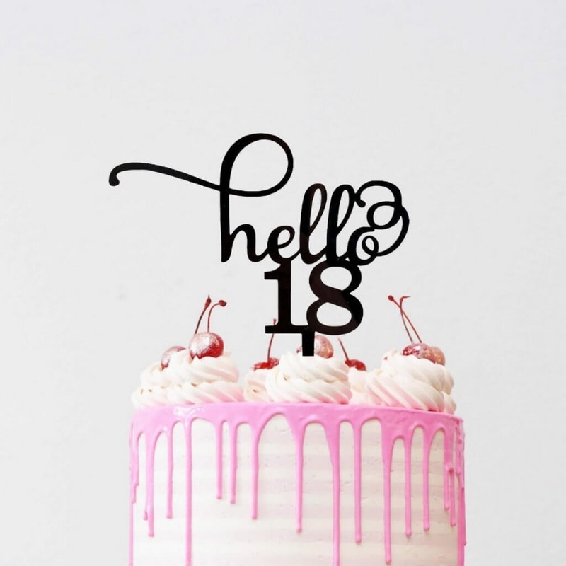 Black Acrylic 'Hello 18' Birthday Cake Topper