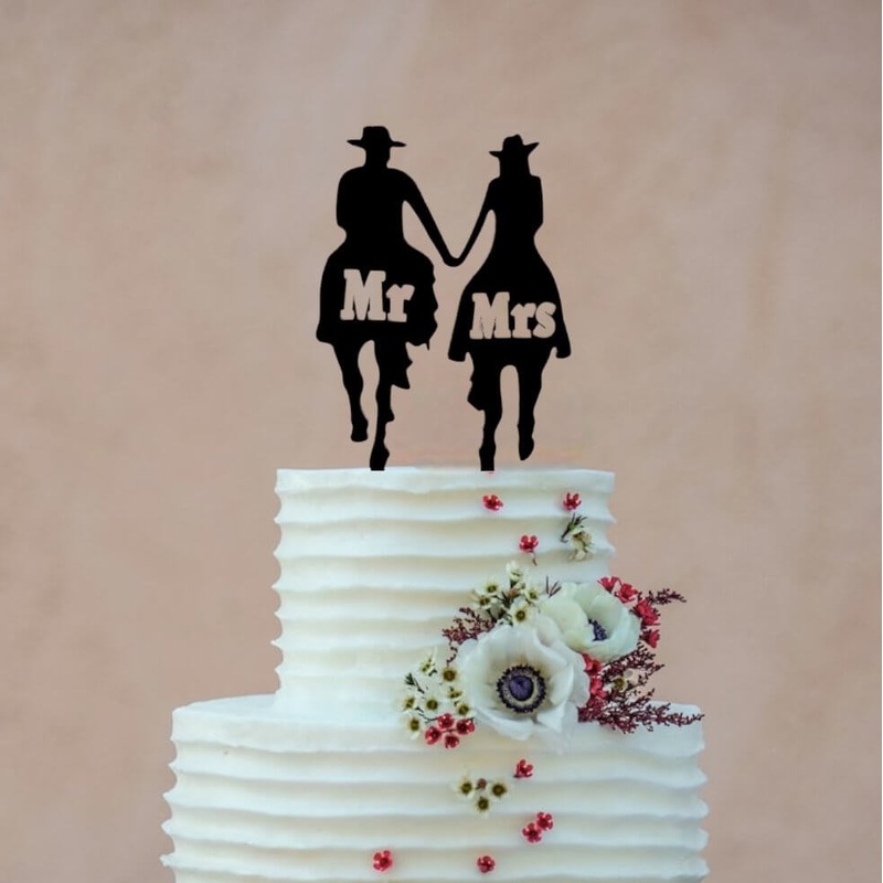 Black Acrylic Mr Mrs Country Western Cake Topper