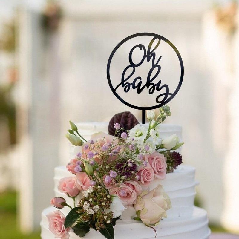 Black Acrylic 'Oh Baby' Loop Cake Topper