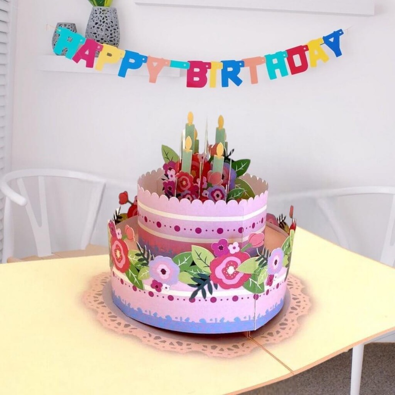 Giant Pink Floral Birthday Cake Pop Up Card