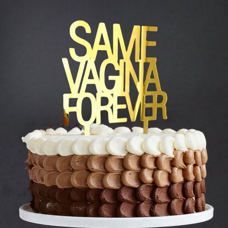 Gold Mirror Acrylic SAME VAGINA FOREVER Stag Party Cake Topper