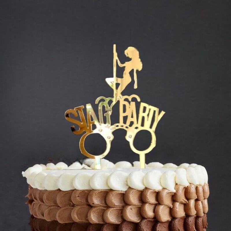 Gold Mirror Acrylic Sexy Dancer Handcuffs Stag Party Cake Topper