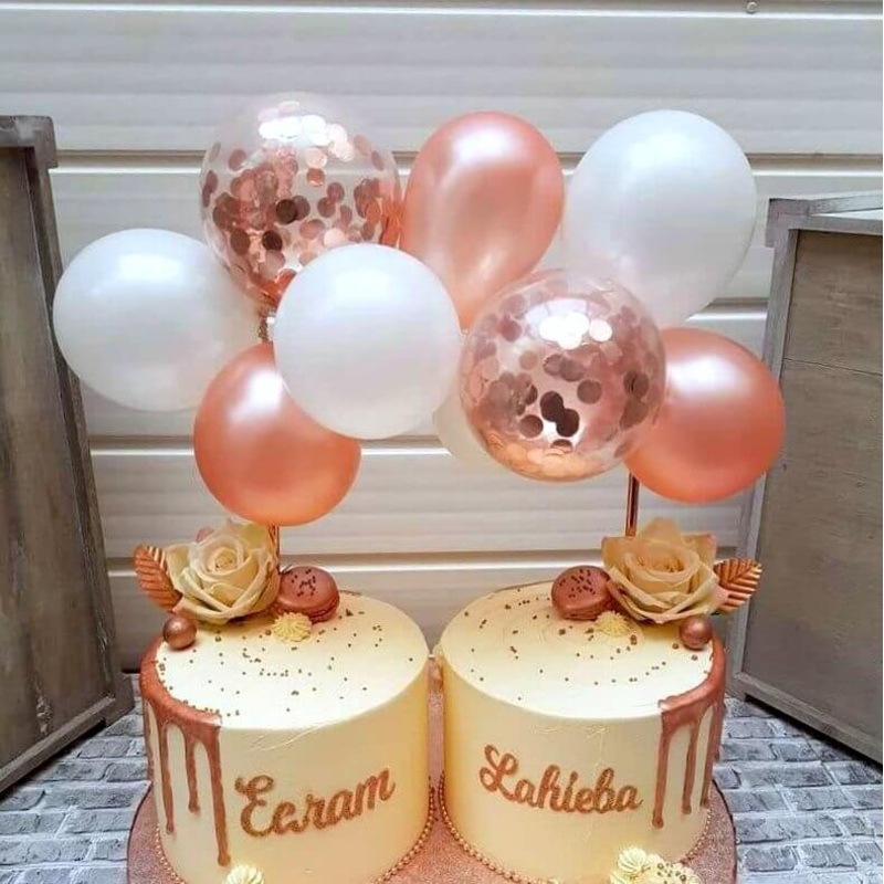 Mini Confetti Latex Balloon Cake Topper Kit - Rose Gold & White