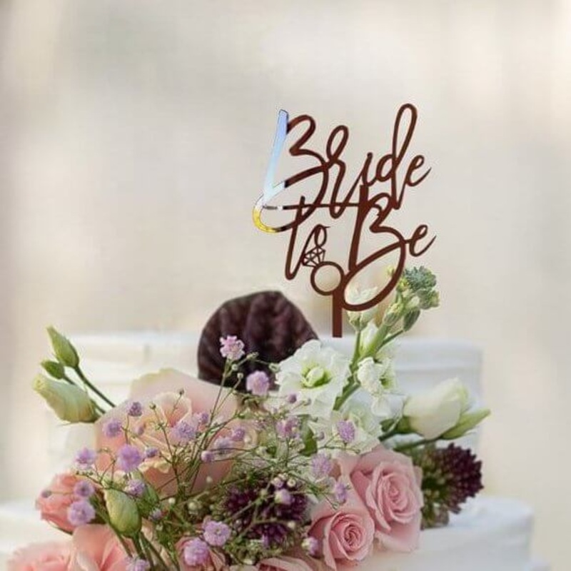 Rose Gold Acrylic 'Bride To Be' with Diamond Ring Cake Topper