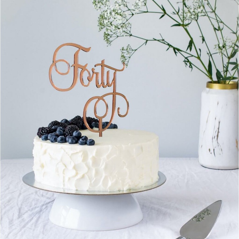 Rose Gold Acrylic 'Forty' Cake Topper