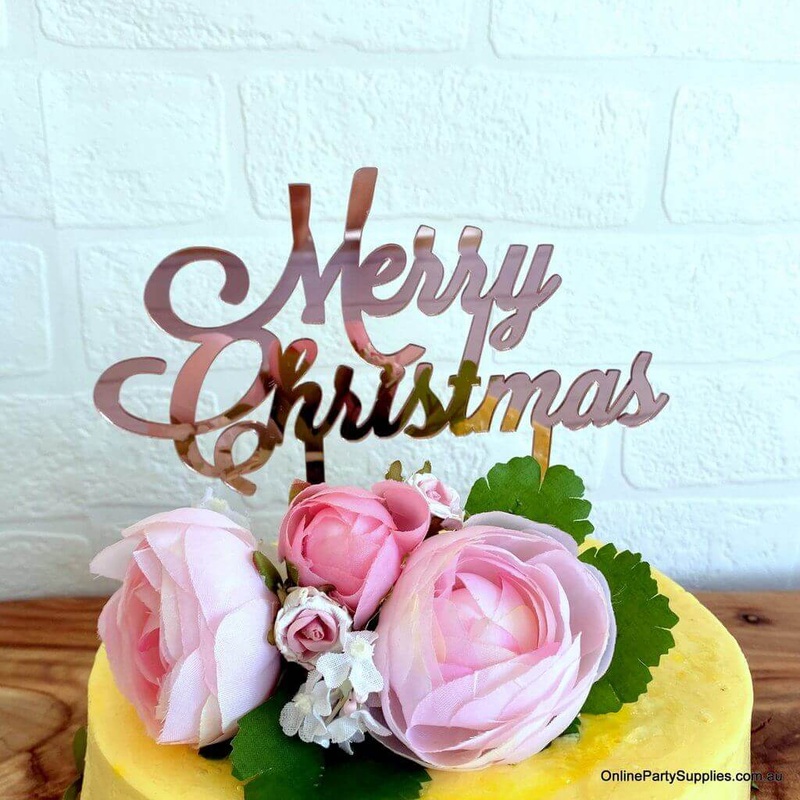 Rose Gold Acrylic Merry Christmas Cake Topper