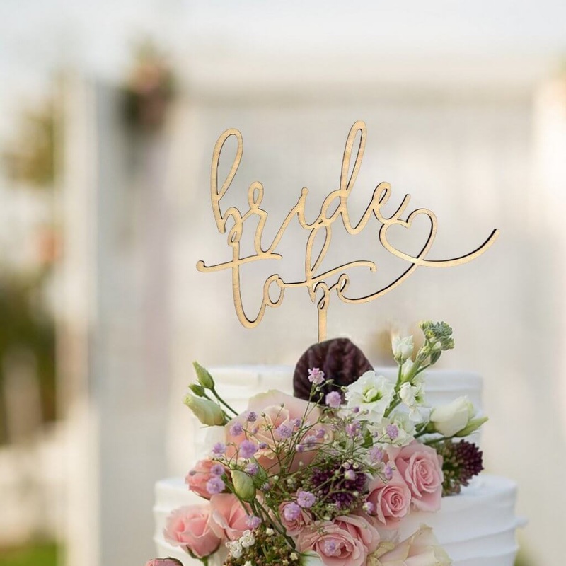 Wooden 'Bride To Be' w/ Heart Bridal Shower Cake Topper