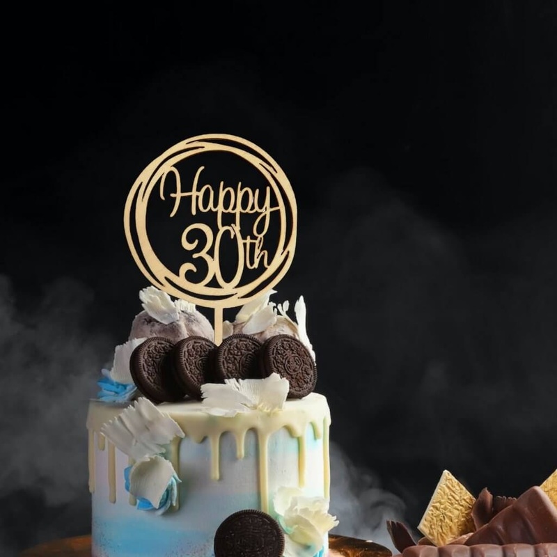Wooden Geometric 'Happy 30th' Cake Topper