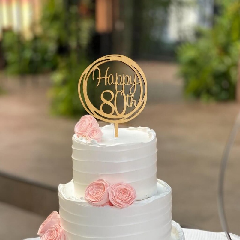 Wooden Geometric 'Happy 80th' Cake Topper