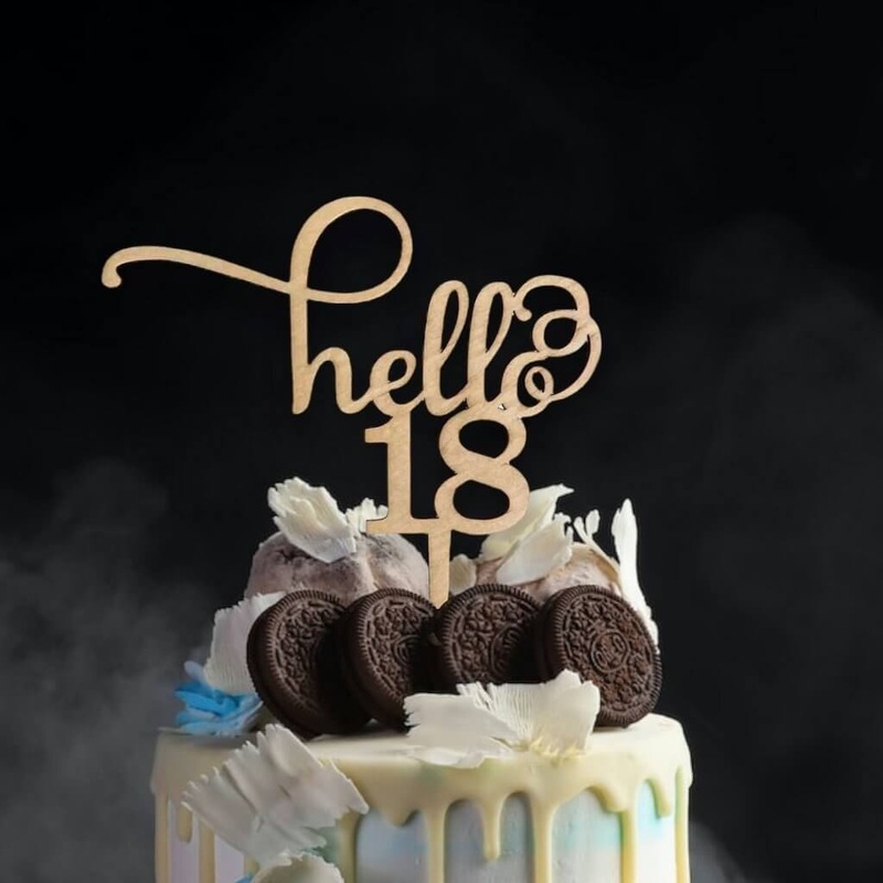 Wooden 'Hello 18' Birthday Cake Topper