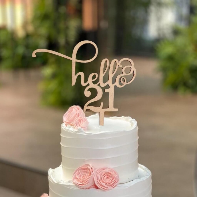 Wooden 'Hello 21' Birthday Cake Topper