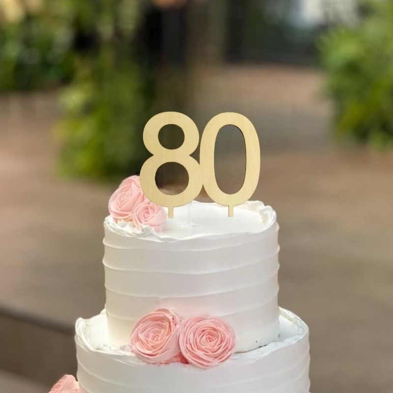 Wooden Number 80 Cake Topper