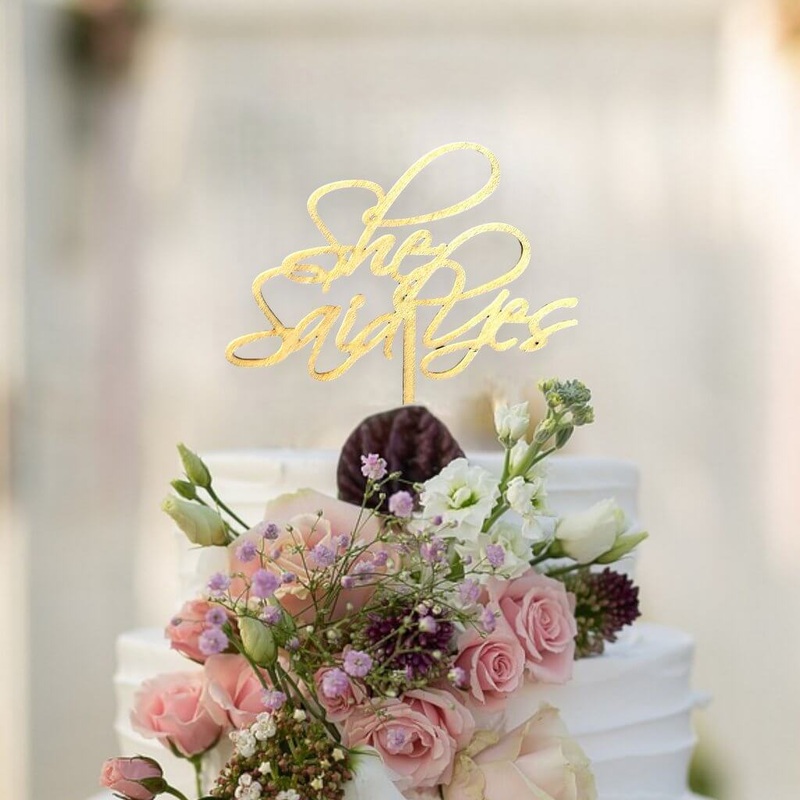 Wooden 'She Said Yes' Cake Topper