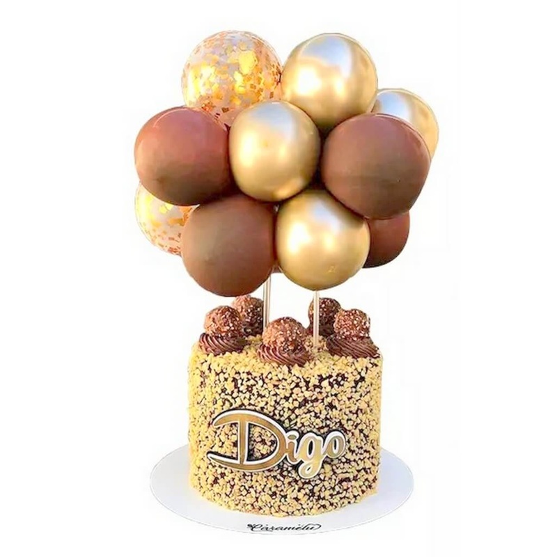 5" Mini Chrome Gold & Retro Burgundy Balloon Cake Topper Kit