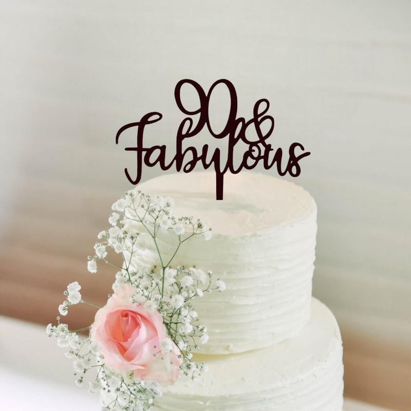 Acrylic Black '90 & Fabulous' Cake Topper
