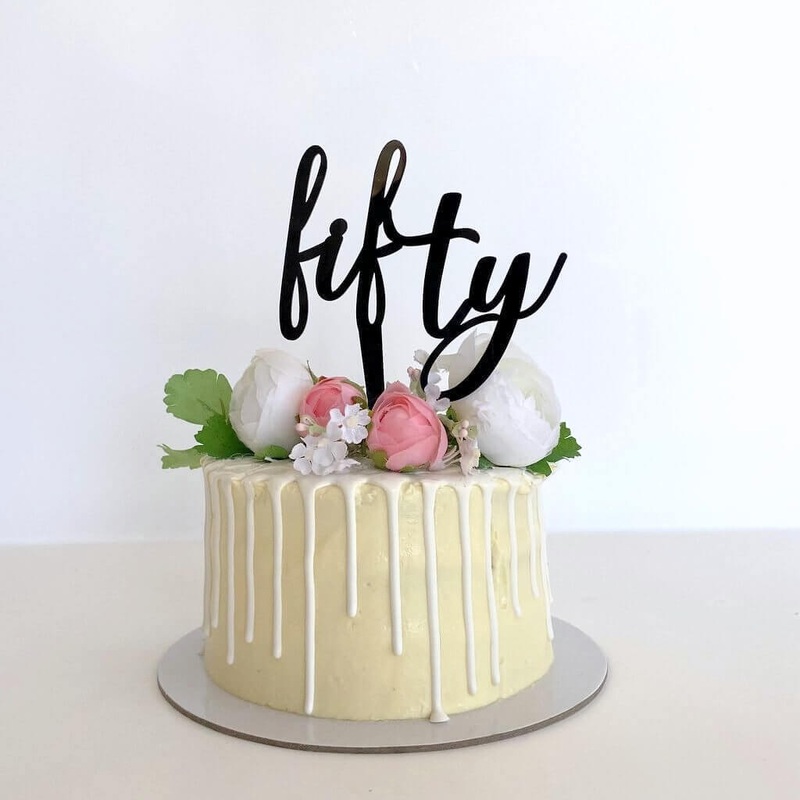 Acrylic Black 'Fifty' Birthday Cake Topper
