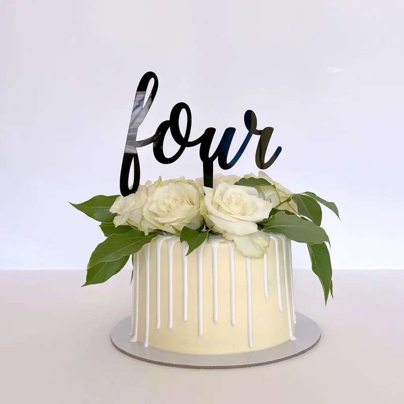 Acrylic Black 'Four' 4th Birthday Cake Topper