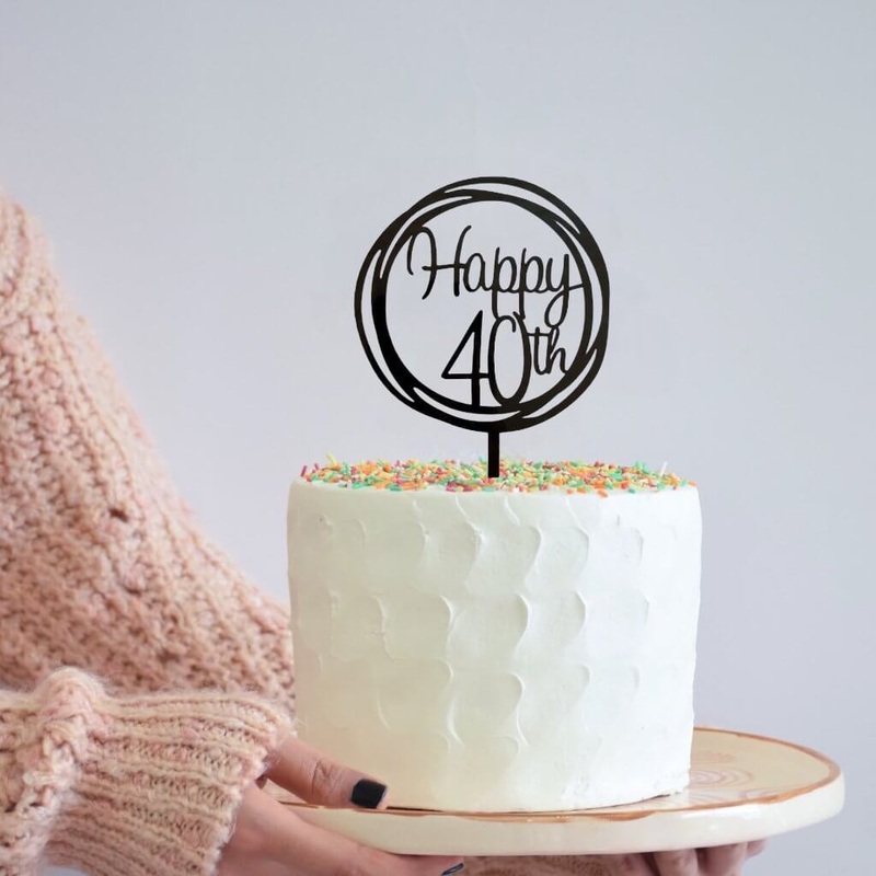 Acrylic Black Geometric Happy 40th Cake Topper