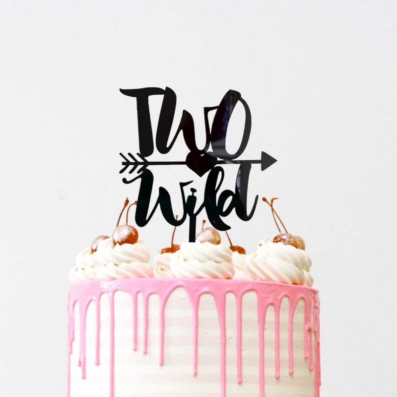 Acrylic Black 'Two Wild' with Arrow Birthday Cake Topper