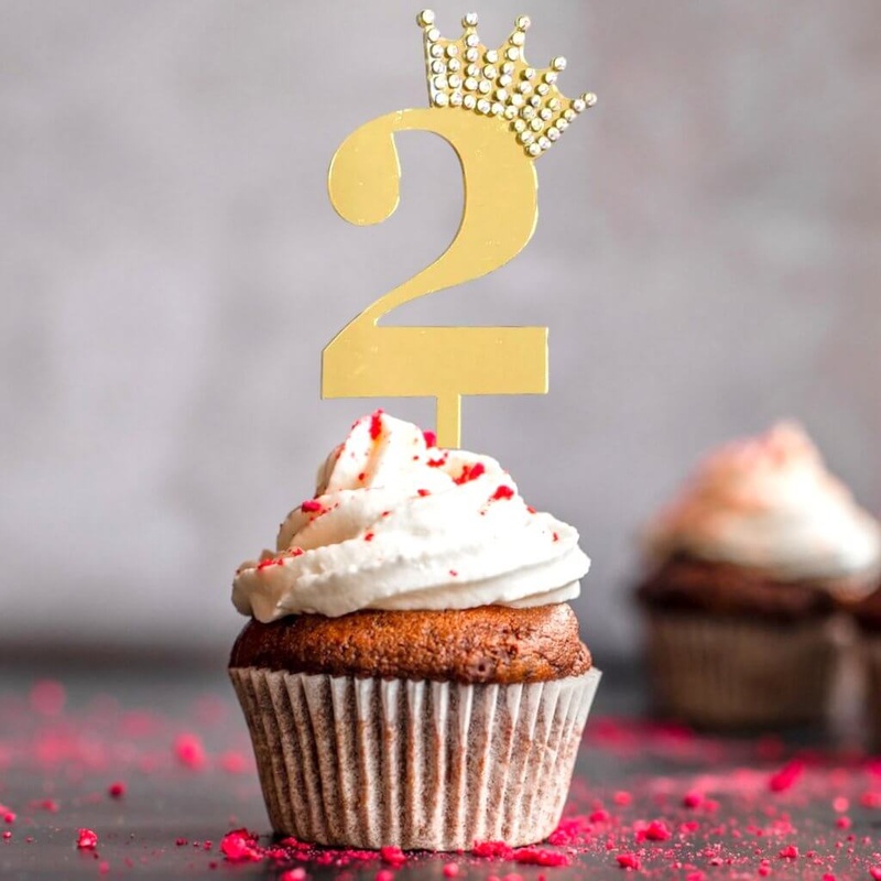 Acrylic Gold Age 2 Rhinestone Crown Cupcake Topper