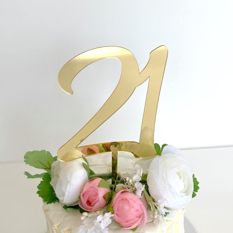 Acrylic Gold Age 21 Birthday Cake Topper