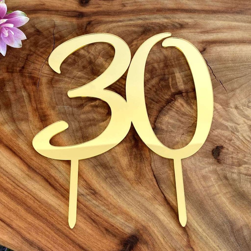 Acrylic Gold Age 30 Birthday Cake Topper