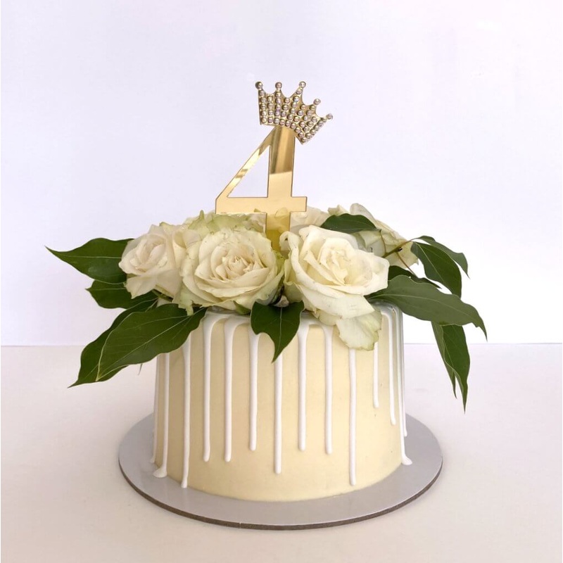 Acrylic Gold Age 4 Rhinestone Crown Cupcake Topper