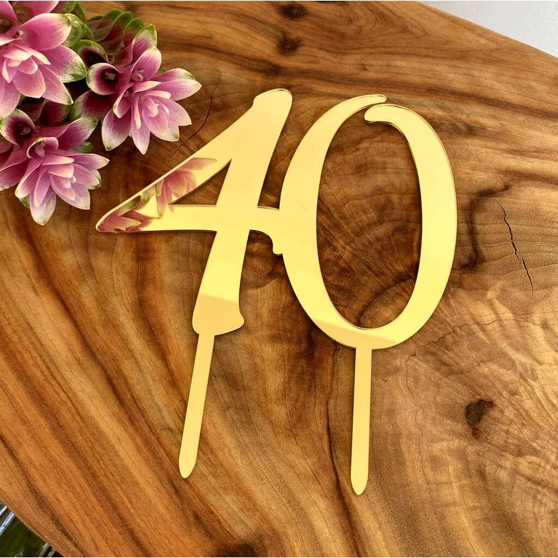 Acrylic Gold Age 40 Birthday Cake Topper