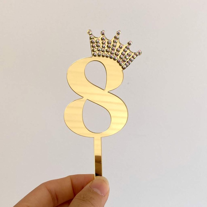 Acrylic Gold Age 8 Rhinestone Crown Cupcake Topper