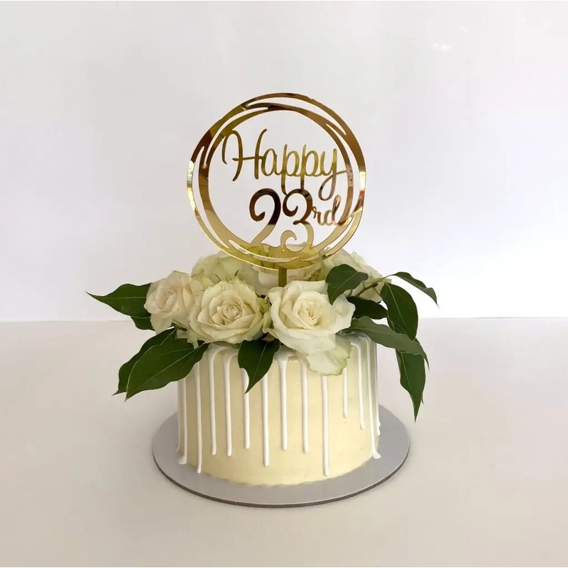 Acrylic Gold Geometric 'Happy 23rd' Cake Topper