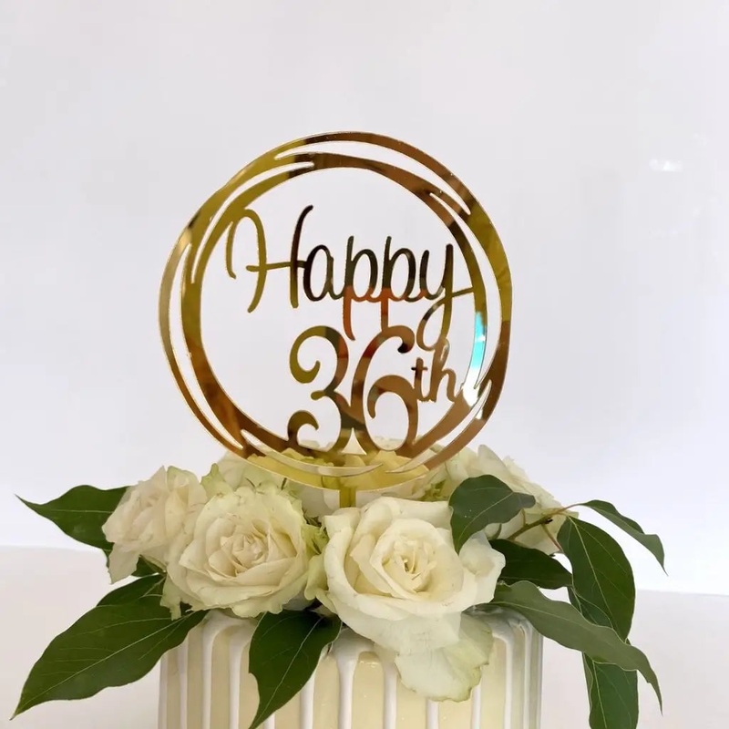 Acrylic Gold Geometric 'Happy 36th' Cake Topper