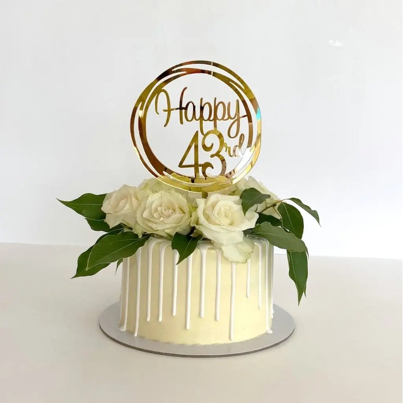 Acrylic Gold Geometric 'Happy 43rd' Cake Topper