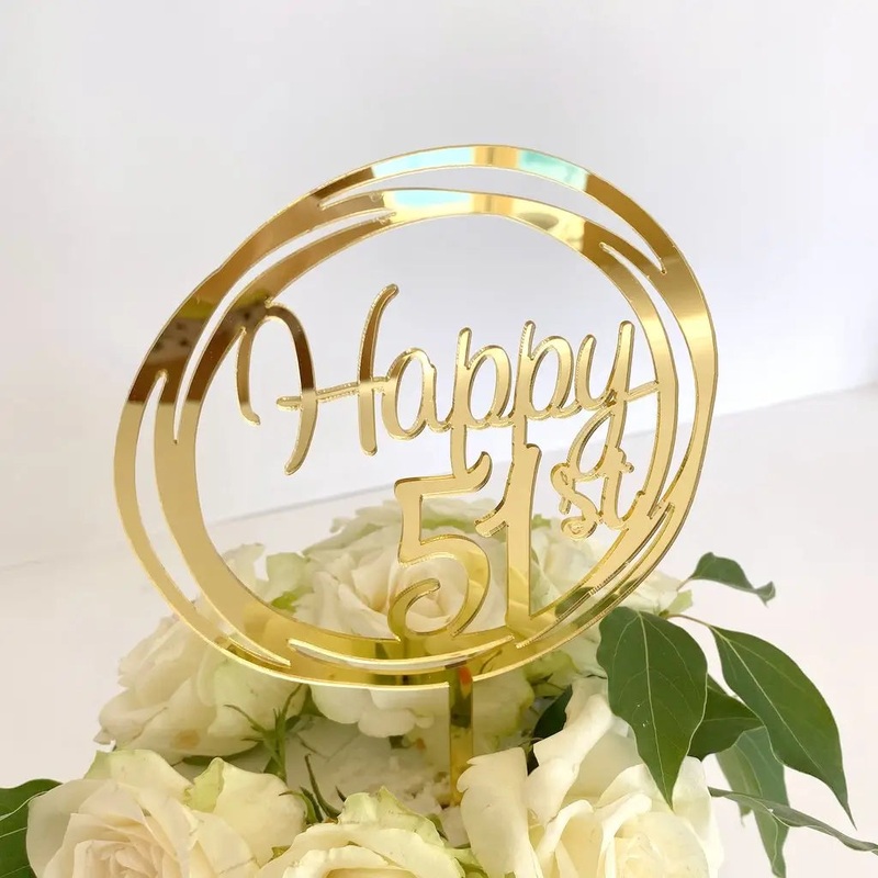 Acrylic Gold Geometric 'Happy 51st' Cake Topper