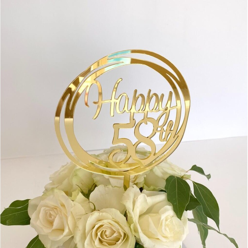 Acrylic Gold Geometric 'Happy 58th' Cake Topper