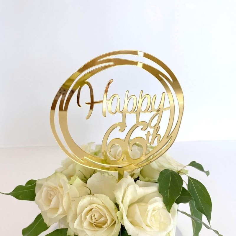 Acrylic Gold Geometric 'Happy 66th' Cake Topper