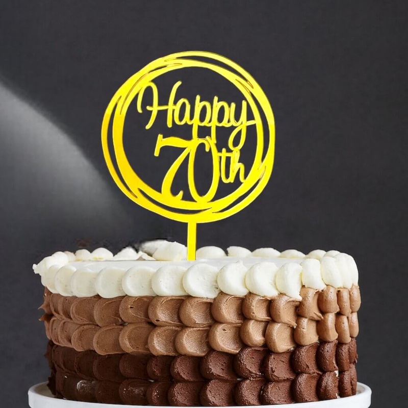Acrylic Gold Geometric 'Happy 70th' Cake Topper