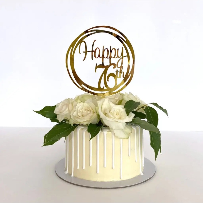 Acrylic Gold Geometric 'Happy 76th' Cake Topper