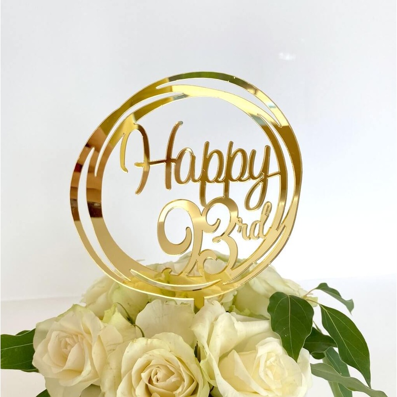 Acrylic Gold 'Happy 93rd' Geometric Cake Topper
