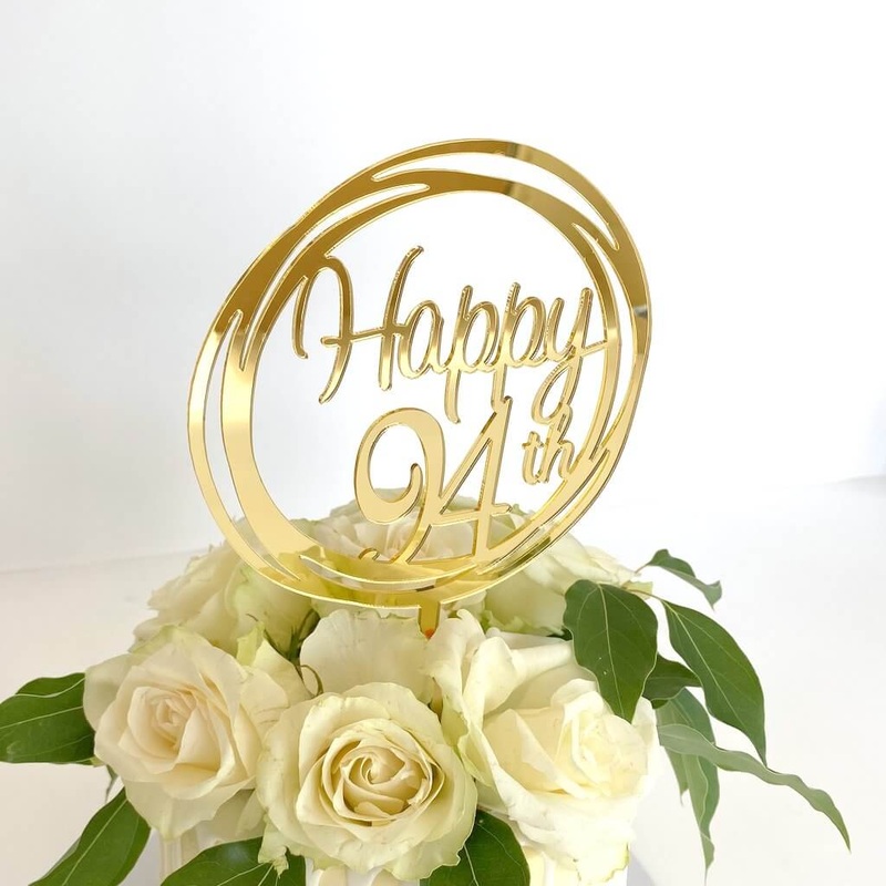 Acrylic Gold 'Happy 94th' Birthday Cake Topper