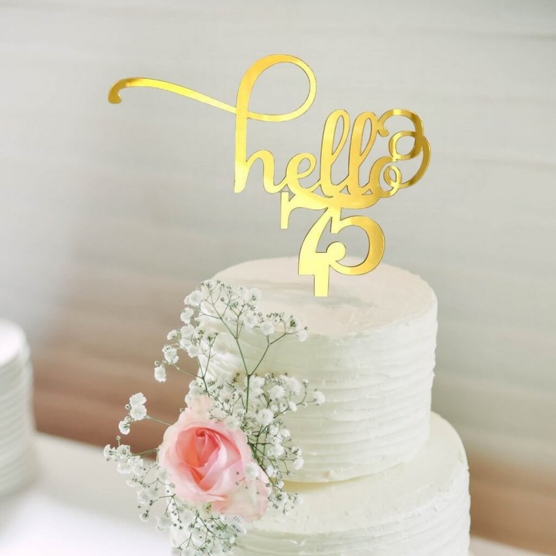 Acrylic Gold Mirror 'Hello 75' Cake Topper