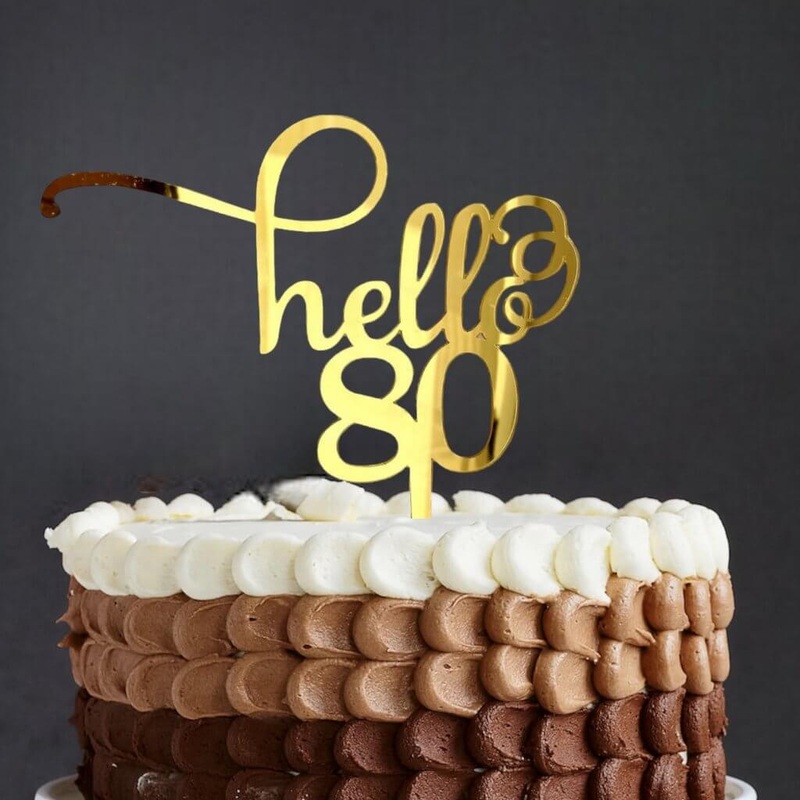 Acrylic Gold Mirror 'Hello 80' Cake Topper