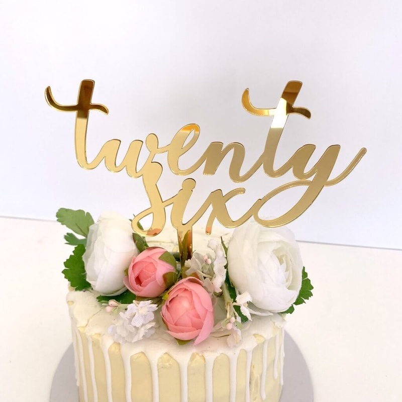 Acrylic Gold 'twenty six' 26th Birthday Cake Topper