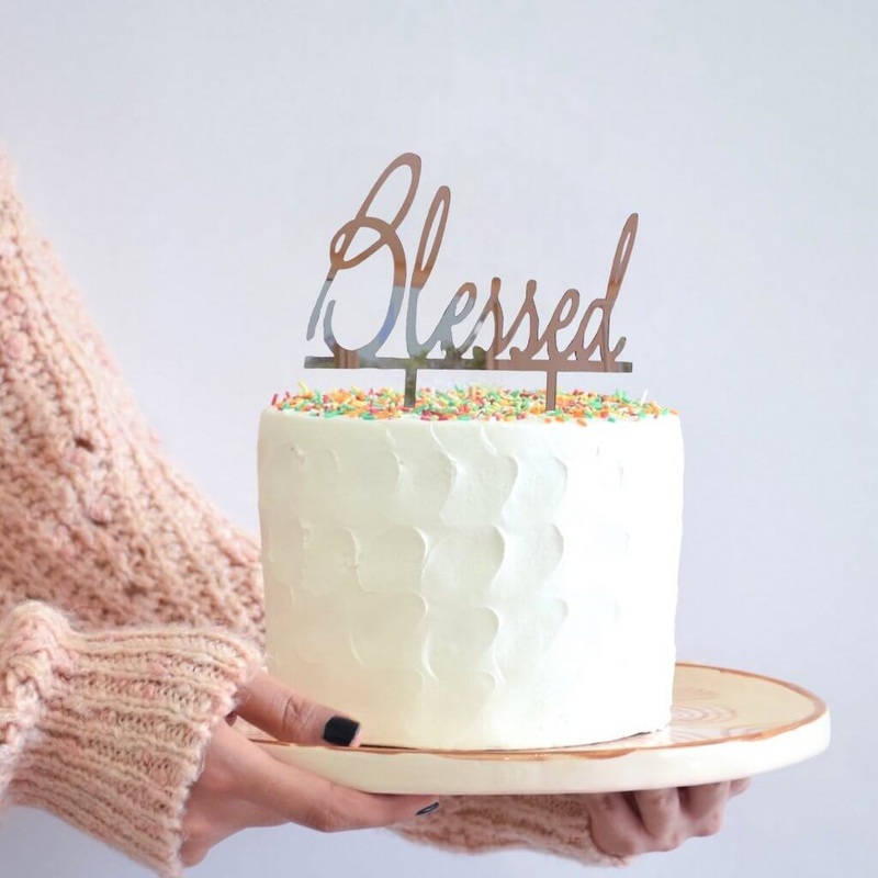 Acrylic Rose Gold 'Blessed' Baptism Cake Topper