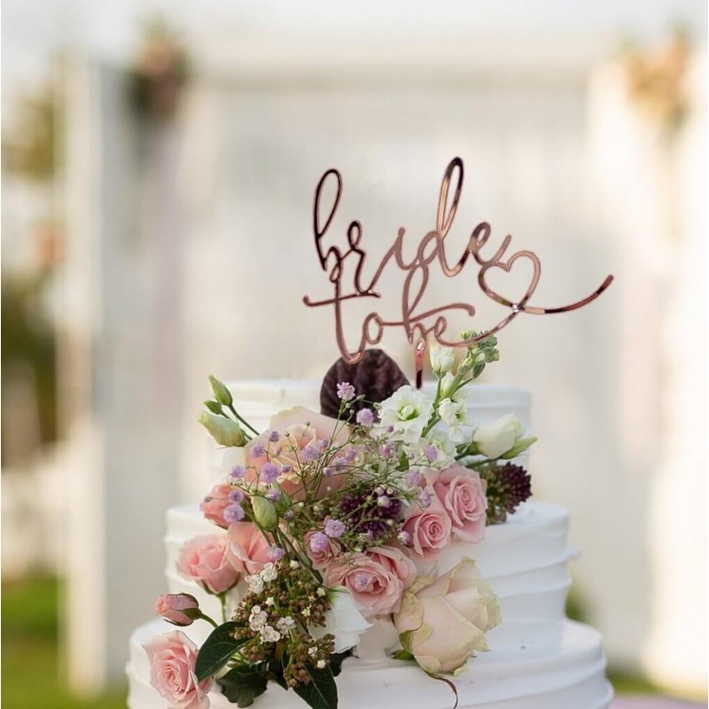 Acrylic Rose Gold 'Bride To Be' Heart Cake Topper