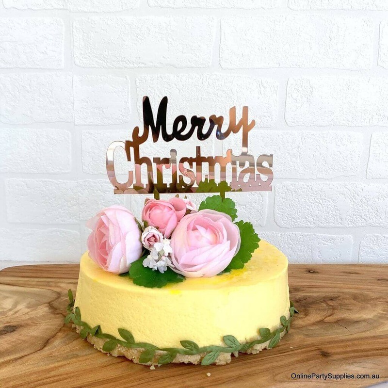 Acrylic Rose Gold Classic Merry Christmas Cake Topper