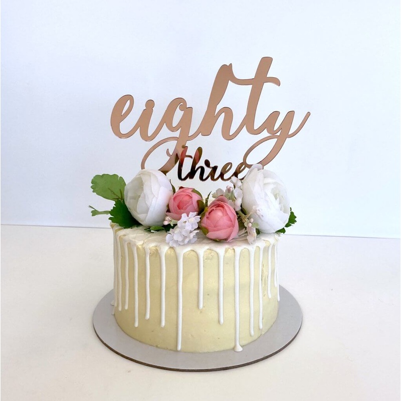 Acrylic Rose Gold 'eighty three' Birthday Cake Topper