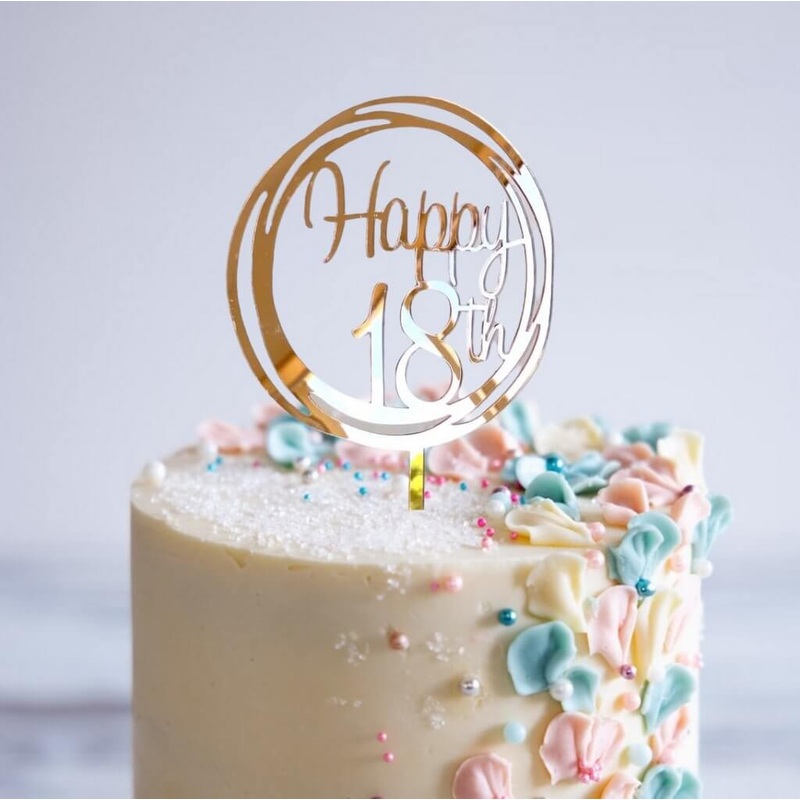 Acrylic Rose Gold Geometric 'Happy 18th' Cake Topper
