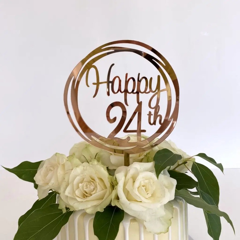 Acrylic Rose Gold Geometric 'Happy 24th' Cake Topper