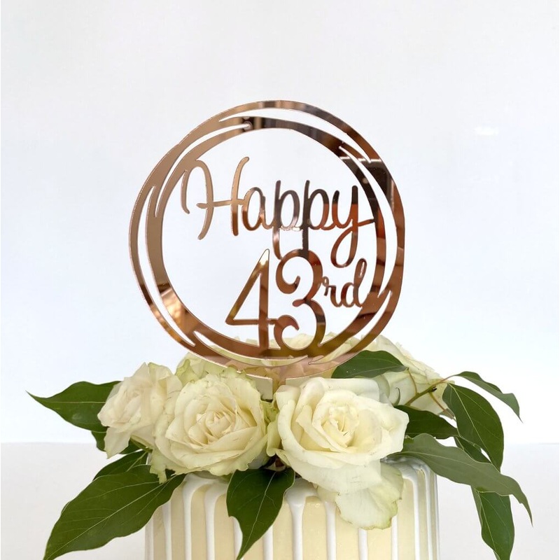 Acrylic Rose Gold Geometric 'Happy 43rd' Cake Topper